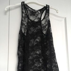 Black Lace Overlay Tank Top